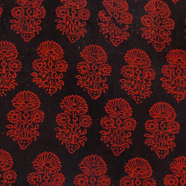 Pre-Cut 2 Meters Pure Cotton Ajrak Black With Rust Ajrak Motif Hand Block Print Fabric