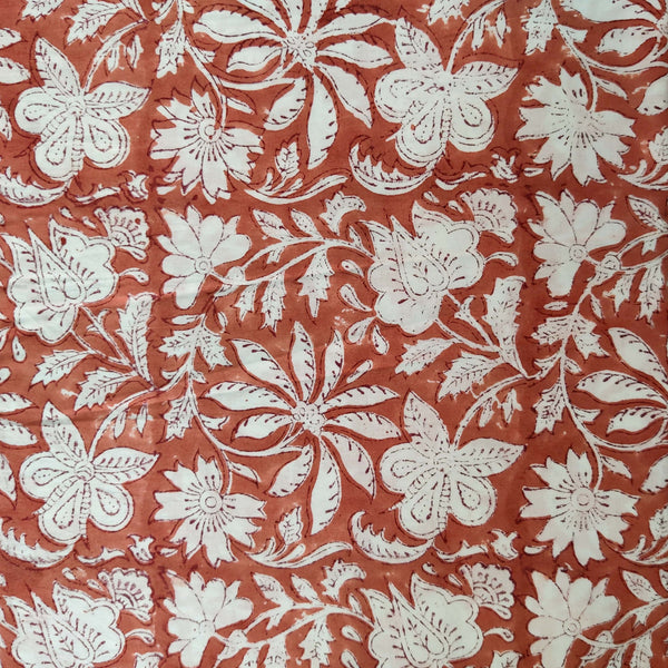 Pre-Cut 2 Meters Pure Cotton Jaipuri Brown With White Jaal Hand Block Print Fabric