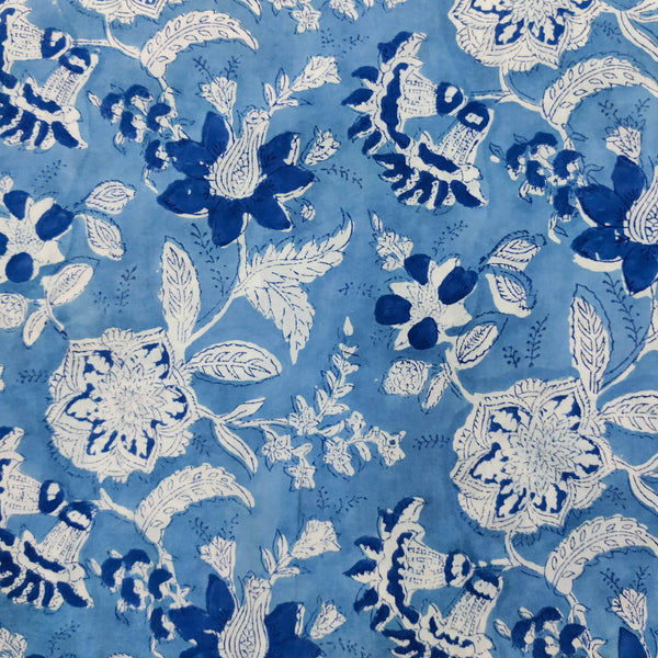 Pre-Cut 2 Meters Pure Cotton Jaipuri Shades Of Blue Jaal Hand Block Print Fabric