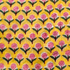 Pre-Cut 2 Meters Pure Cotton Jaipuri Yellow With Pink Tiny Flower Plant Hand Block Print Fabric