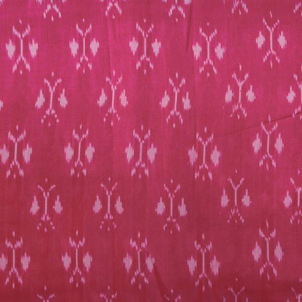 Pre-Cut 2 Meters Pure Cotton Mercerised Ikkat Pink With Tribal Weave Woven Fabric