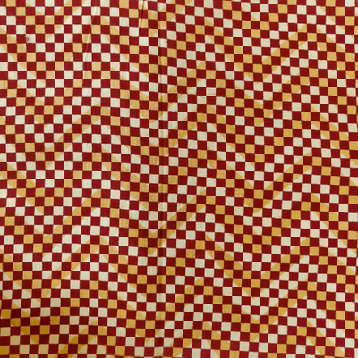 Pre-Cut 1.45 Meters Pure Cotton Dabu Jahota With Zig Zag Background And Tiny Maroon Squares Hand Block Print Fabric