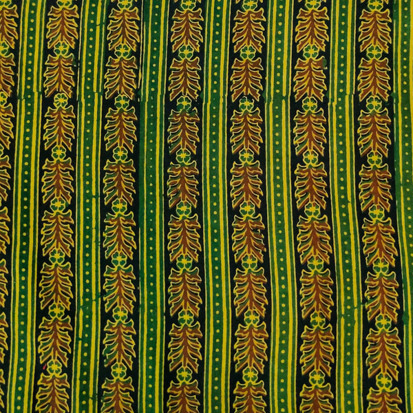 Pre-cut 1.75 meters Pure Cotton Dabu Green Intricate Stripes Hand Block Print Fabric