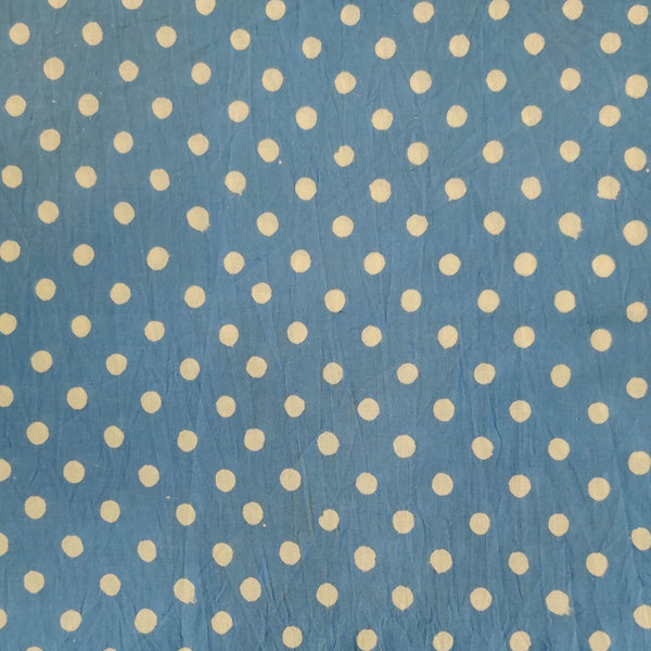 Pre-cut( 1.5 meter )Pure Cotton French Blue Dabu Polka Hand Block Print Fabric