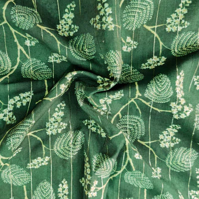 Precut 1.30 Meters Chanderi Lurex Fern With Vintage Floral Jaal Fabric