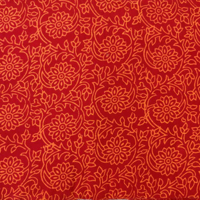 Precut 1.40 Meter Pure Cotton Gamthi Red With Orange Floral Jaal Hand Block Print Fabric