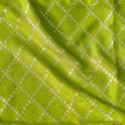 Precut 1.70 meter Banarasi Dola Silk Light Green With Light Gold Checks Woven Fabric