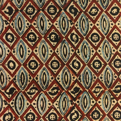Precut 2 Meters Pure Cotton Ajrak Maroon Persian Tile Hand Block Print Fabric