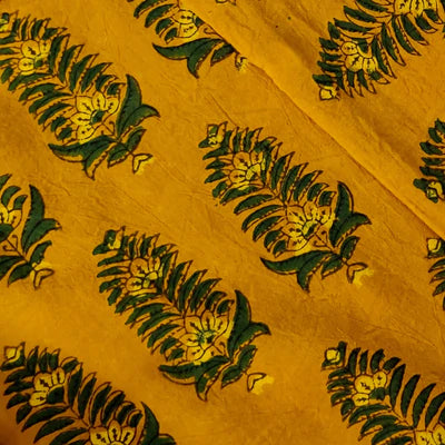 Precut 2 Meters Pure Cotton Ajrak Turmeric Dyed With Corn Motif Hand Block Print Fabric