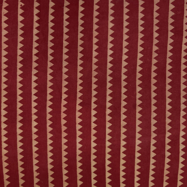 Precut ( 1.40 Meter ) Pure Cotton Ajrak Vegetable Dyed Madder With Cream Triangle Stripes Hand Block Print Fabric