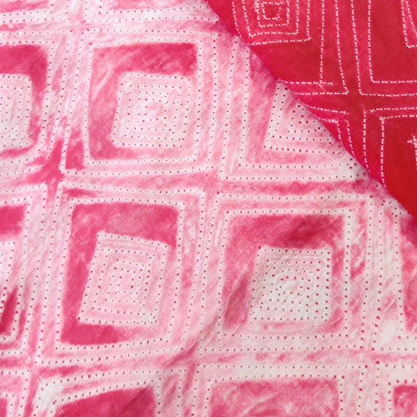 Precut ( 1.5 Meter ) Pure Cotton Burgandy Needle Thread Shibori With Kite Geometry Hand Dyed Fabric