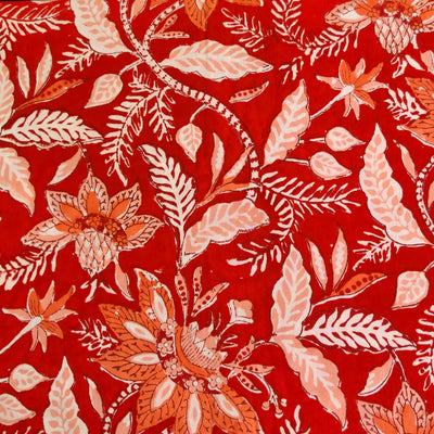 Pure Cotton Jaipuri Red With Light Orange And White Jaal Hand Block Print Fabric