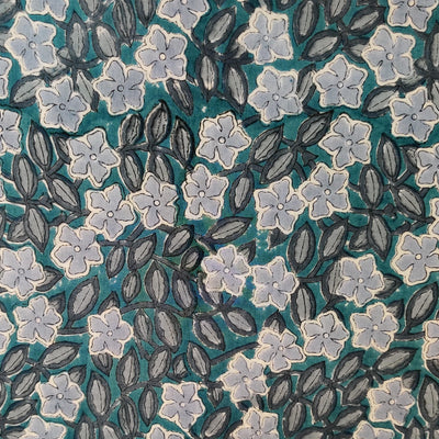 Pure Cotton Jaipuri Pastel Sage Green With Five Flower Jaal Hand Block Print Fabric