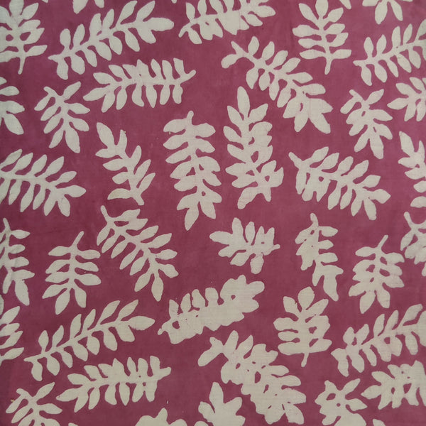 Pue Cotton Dabu Mauve With Fern Hand Block Print Fabric