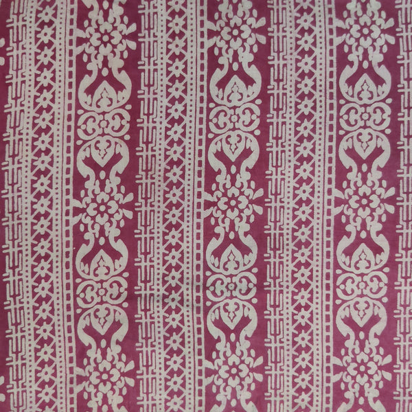 Pue Cotton Dabu Mauve With Intricate Border Stripes Hand Block Print Fabric