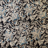 Pure Chanderi Kalamkari Black With Blue Wild Flower Jaal Hand Block Print Fabric