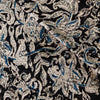 Pure Chanderi Kalamkari Black With Blue Wild Flower Jaal Hand Block Print Fabric