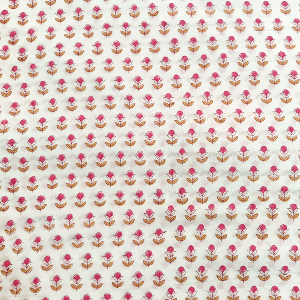 Pure Coton Jaipuri White With Tiny Fruit Plant Motifs Hand Block Print Fabric