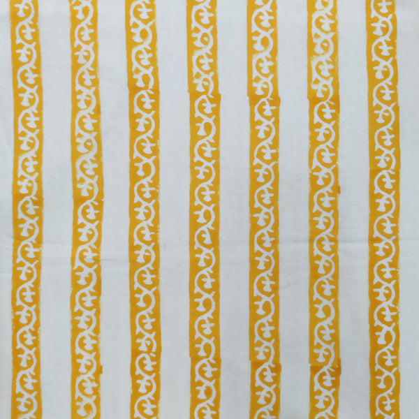 Pure Coton Jaipuri White With Yellow Border Hand Block Print Fabric
