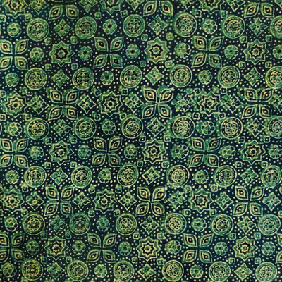Pure Cottn Ajrak Blue With Green Tiles Hand Block Print blouse Fabric (80cm)