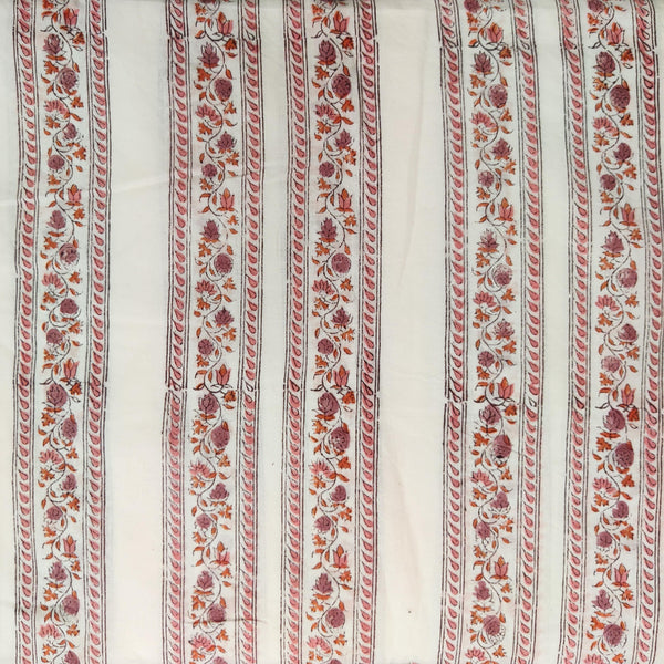 Pure Cottn Jaipuri White With Borders Hand Block Print Fabric