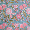Pure Cotto Jaipuri Ocean Blue With Pink Wild Flower Jaal Hand Block Print Fabric