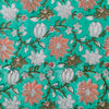 Pure Cotto Jaipuri Sea Green With Orange White Green Wild Flower Jaal Hand Block Print Fabric