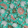Pure Cotto Jaipuri Sea Green With Orange White Green Wild Flower Jaal Hand Block Print Fabric
