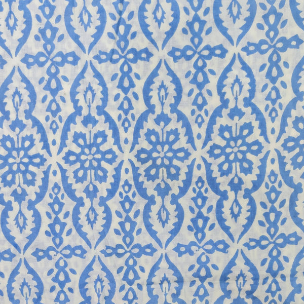 Pure Cotto Jaipuri White With Blue Pattern Hand Block Print Fabric