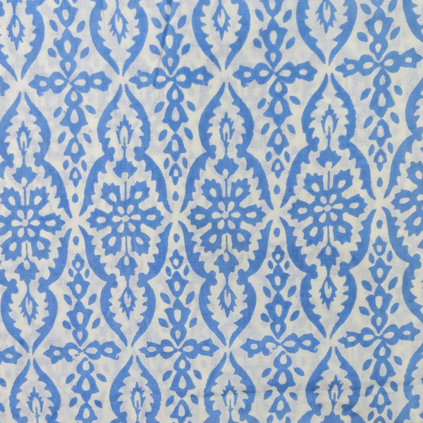 Pre-Cut 1.70 Meters Pure Cotto Jaipuri White With Blue Pattern Hand Block Print Fabric