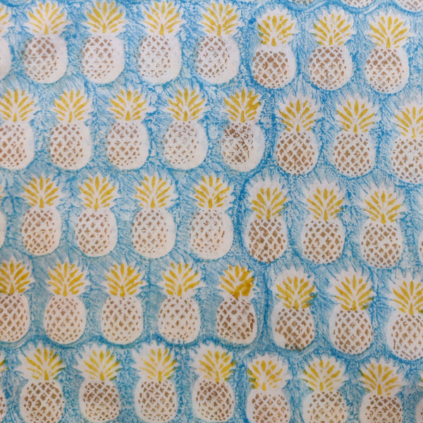 Pure Cotto Jaipuri With Blue Pineapple Hand Block Print Fabric
