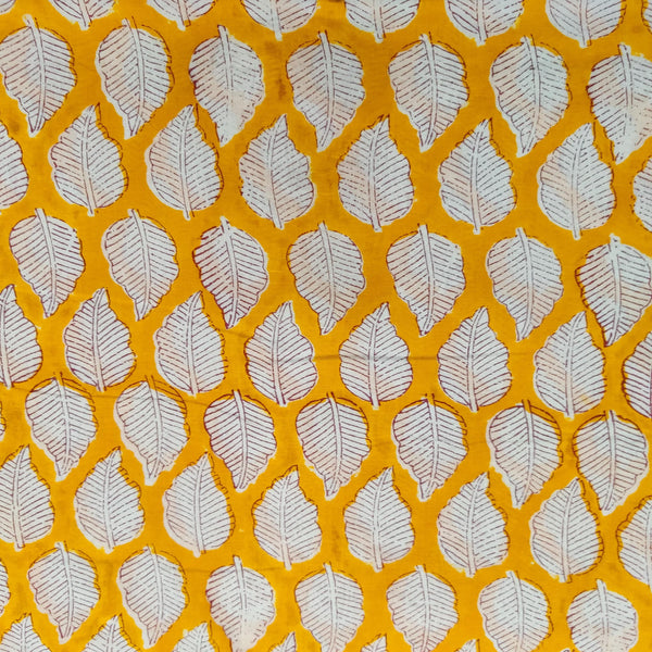 Pure Cotto Jaipuri Yellow With Leaves Motif Hand Block Print Fabric