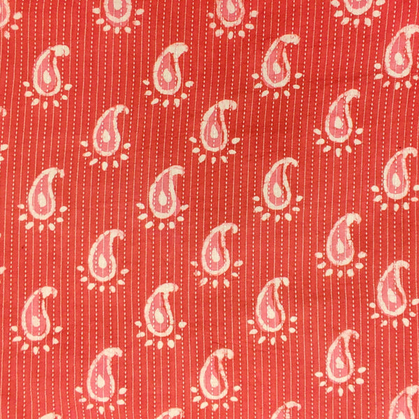 Pure Cotto Peachy Orange Dabu Kaatha With Kairi Hand Block Print Fabric
