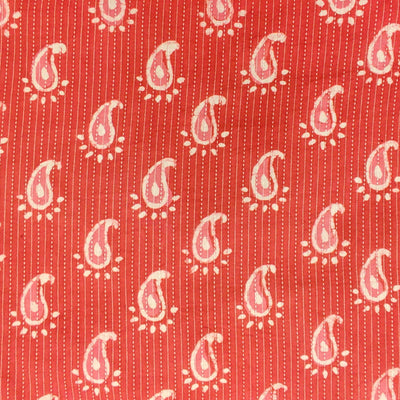 Pure Cotton Peachy Orange Dabu Kaatha With Kairi Hand Block Print blouse piece Fabric(1 meter)