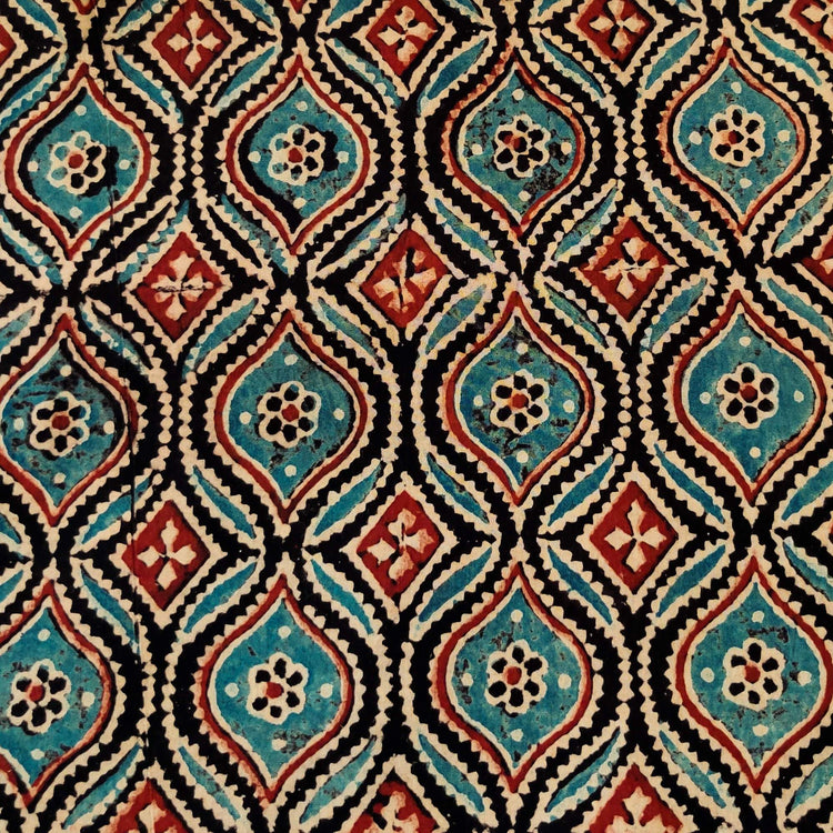 Pure Cotton Ajrak Black With Blobby Geometric Pattern Hand Block Print ...