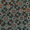 Pure Cotton Ajrak Black With Blue And Rust Tiles Hand Block Print Fabric