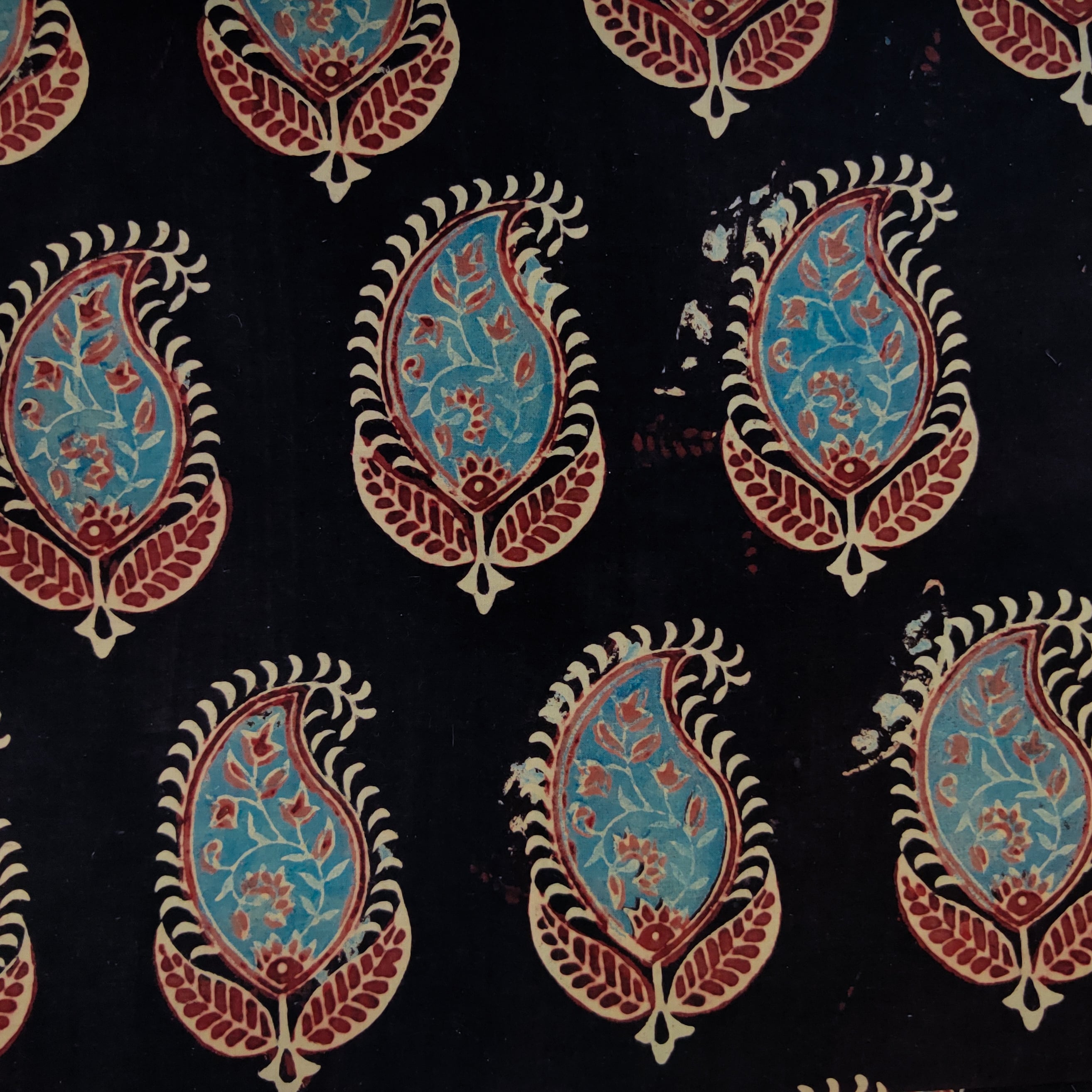 Blouse Piece 0.95 Meter Pure Cotton Ajrak Black With Blue Maroon Cream ...