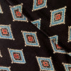 Pure Cotton Ajrak Black With Blue Rust Intricate Diamond Hand Block Print Fabric