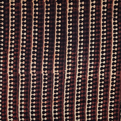 Pure Cotton Ajrak Black With Cream And Rust Border Hand Block Print Fabric