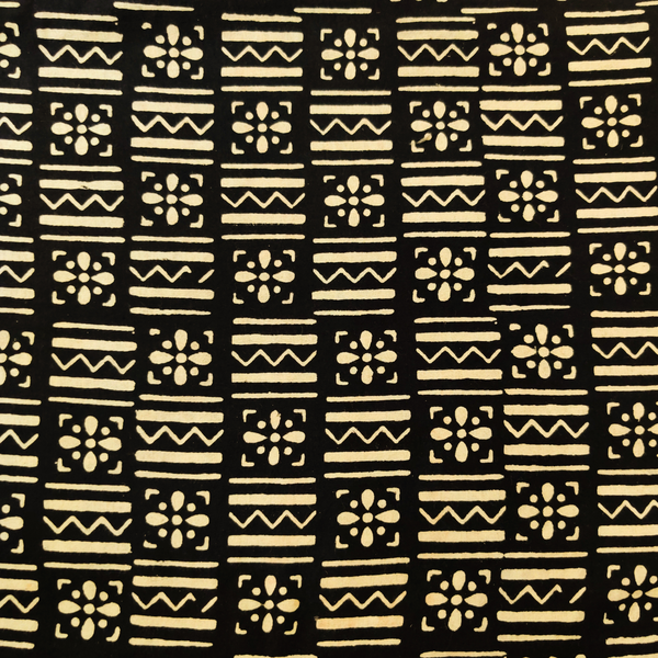 Pure Cotton Ajrak Black With Cream Tribal Hand Block Print Fabric