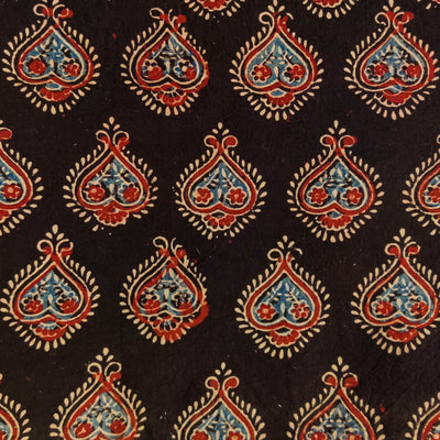 Blouse piece (0.90) Pure Cotton Ajrak Black With Mehendi Motif Hand Block Print Fabric