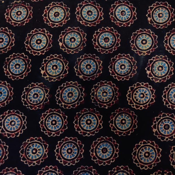 Pure Cotton Ajrak Black With Red Blue Chakra Hand Block Print Fabric