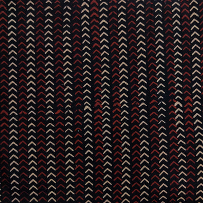 Precut 2.25 Meter Pure Cotton Ajrak Black With Rust Cream Arrow Head Stripes Hand Block Print Fabric