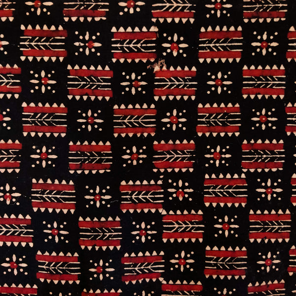 Pure Cotton Ajrak Black With Tribal Hand Block Print Fabric
