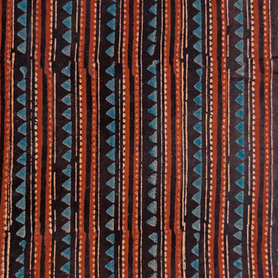 Pure Cotton Ajrak Black With Tribal Stripes Motif Hand Block Print Fabric