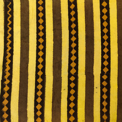 Pure Cotton Ajrak Cream with with Mustard Triangle Border Stripes Hand Block Print Fabric