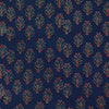 (Precut 2.45 Meter) Pure Cotton Ajrak Blue With Black Red Flowers Hand Block Print Fabric