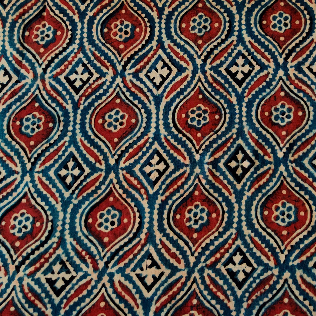 Pure Cotton Ajrak Blue With Blobby Geometric Pattern Hand Block Print ...