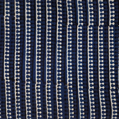 Pure Cotton Ajrak Blue With Cream And Black Border Hand Block Print Fabric
