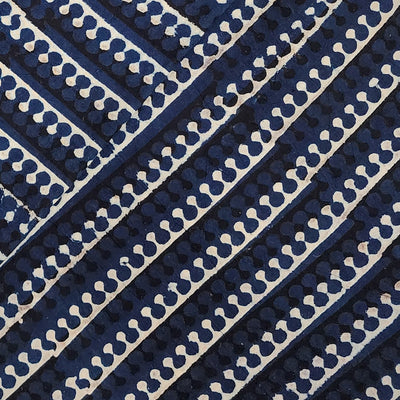 Pure Cotton Ajrak Blue With Cream And Black Border Hand Block Print Fabric